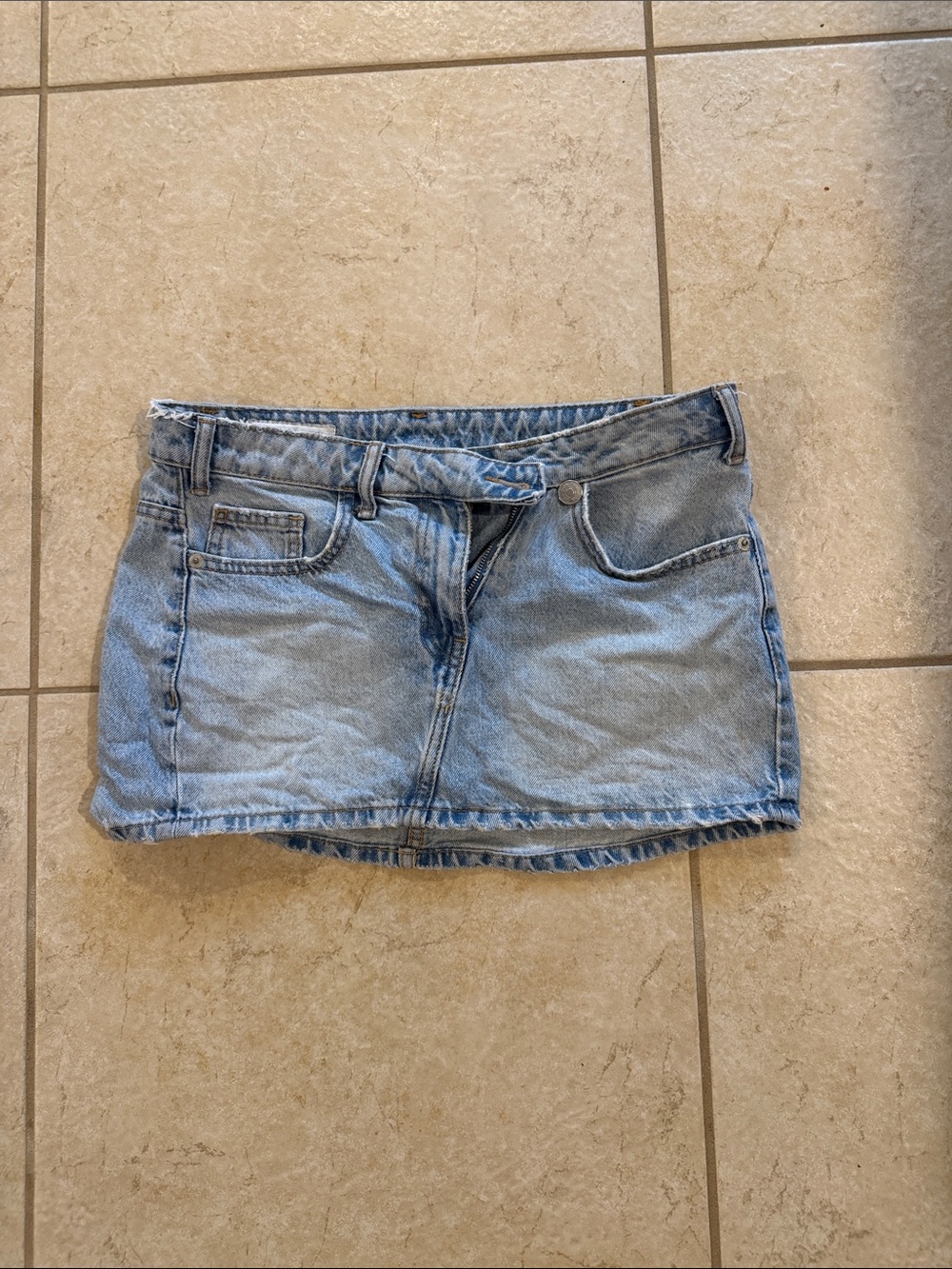 Zara Faded Blue Denim Mini Skirt